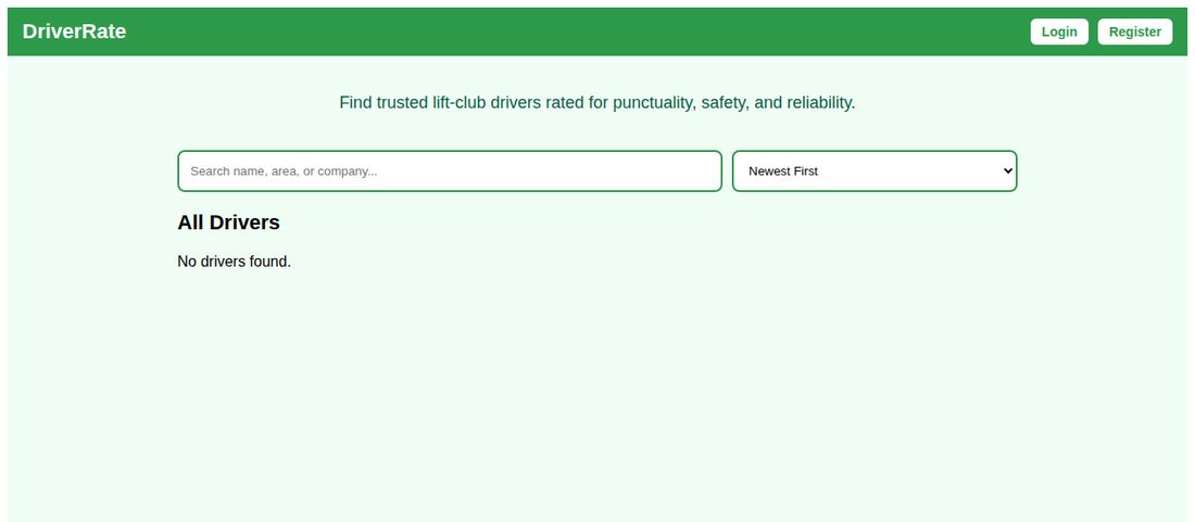 DriverRate home page with driver search on desktop