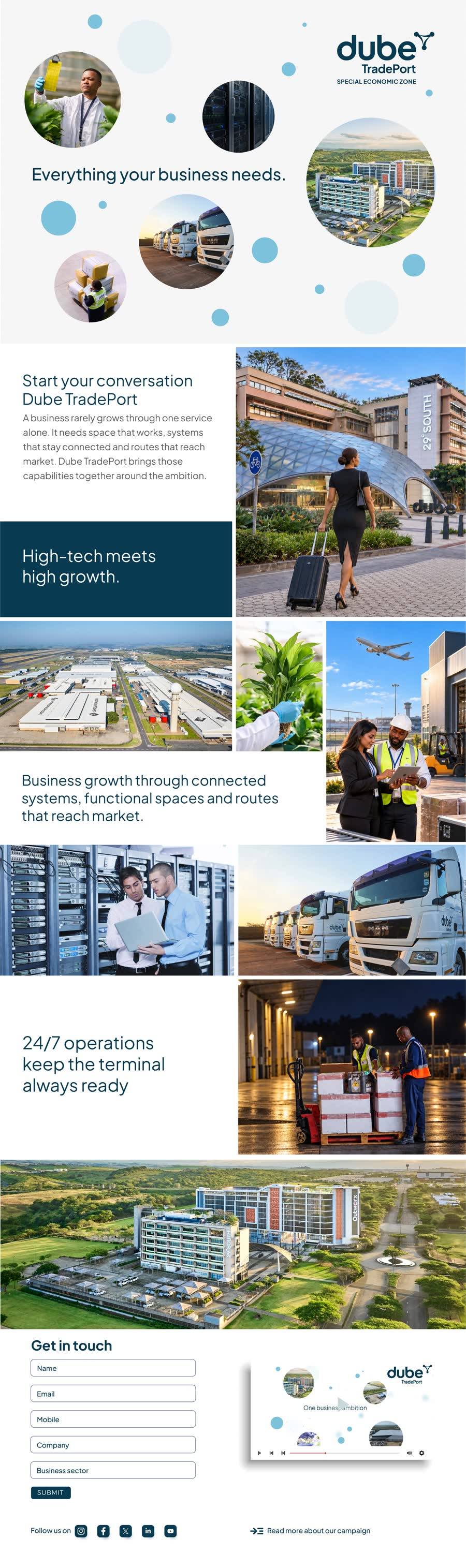 Dube TradePort campaign landing page, full length