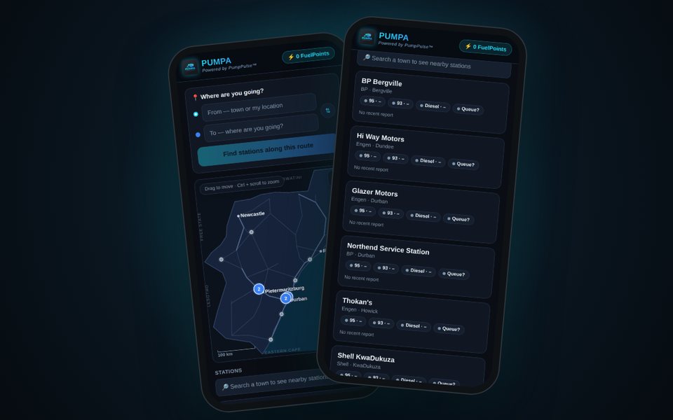 PUMPA mobile app: route planner, live map and station list