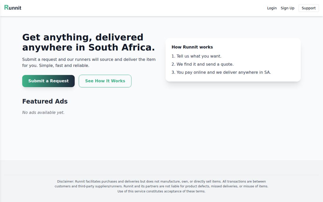 Runnit web app home page on desktop
